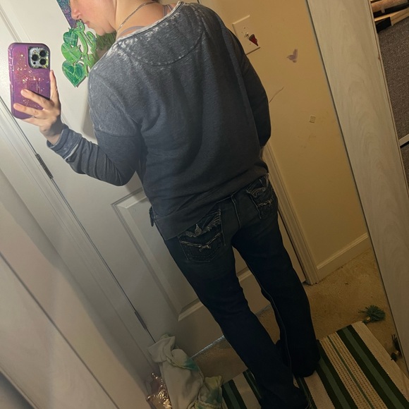 GORGEOUS LUCKY BRAND TOP L LARGE EMBROIDERED GRAY BURNOUT 792 PINK ROSES WHITE - Picture 4 of 14